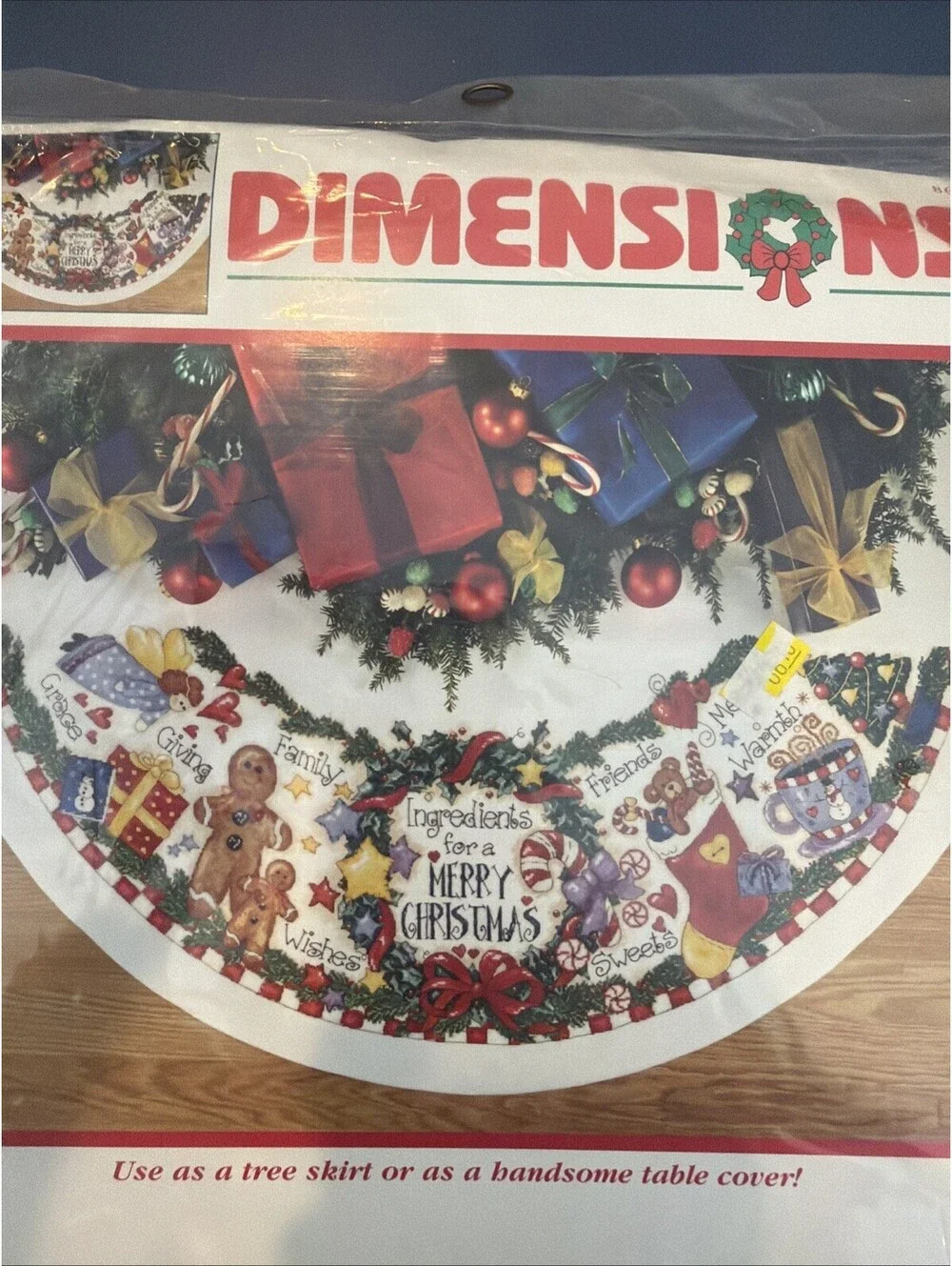 Vtg Rare Dimensions Christmas Tree Skirt/Table Cover Counted Cross Stitch New